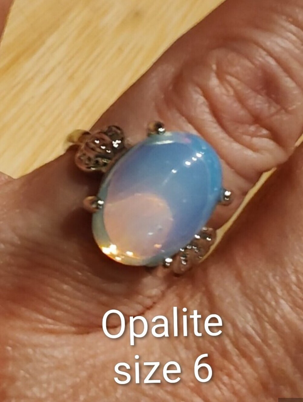 Opelite Oval Cocktail Ring In Stainless Steel- Size 6
